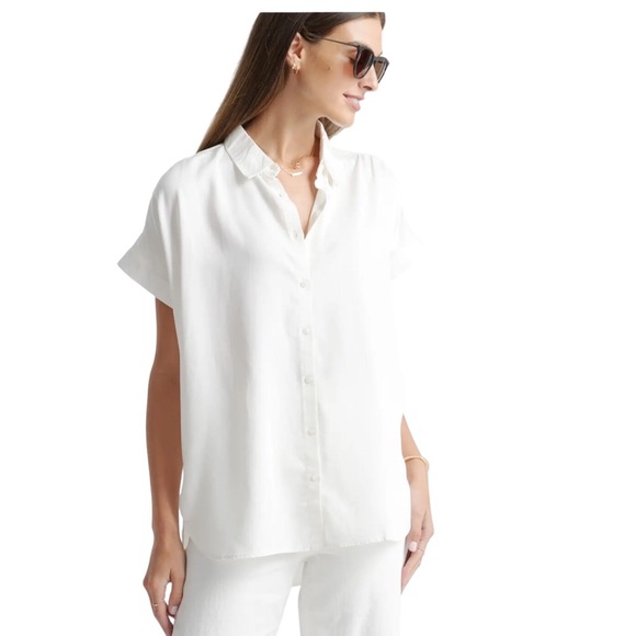 Quince Tops - Quince Vintage Wash Tencel Camp Shirt White Women's S Relaxed Button Down